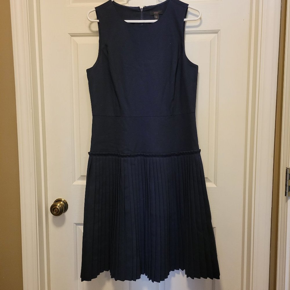 JCrew Navy Dress with Pleated Skirt